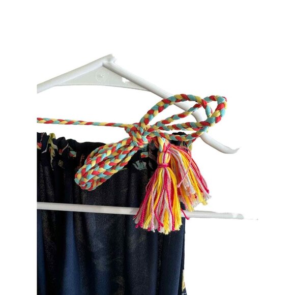 Chelsea & Violet Navy Backless Halter Maxi Dress Bird Print Draw String Closure - Picture 7 of 9